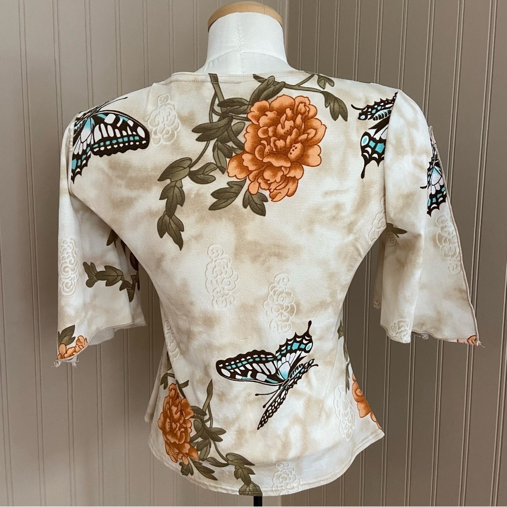 Vintage 90s Y2K 725 Floral & Butterfly Wrap Top Blouse Women’s Medium - Picture 6 of 7